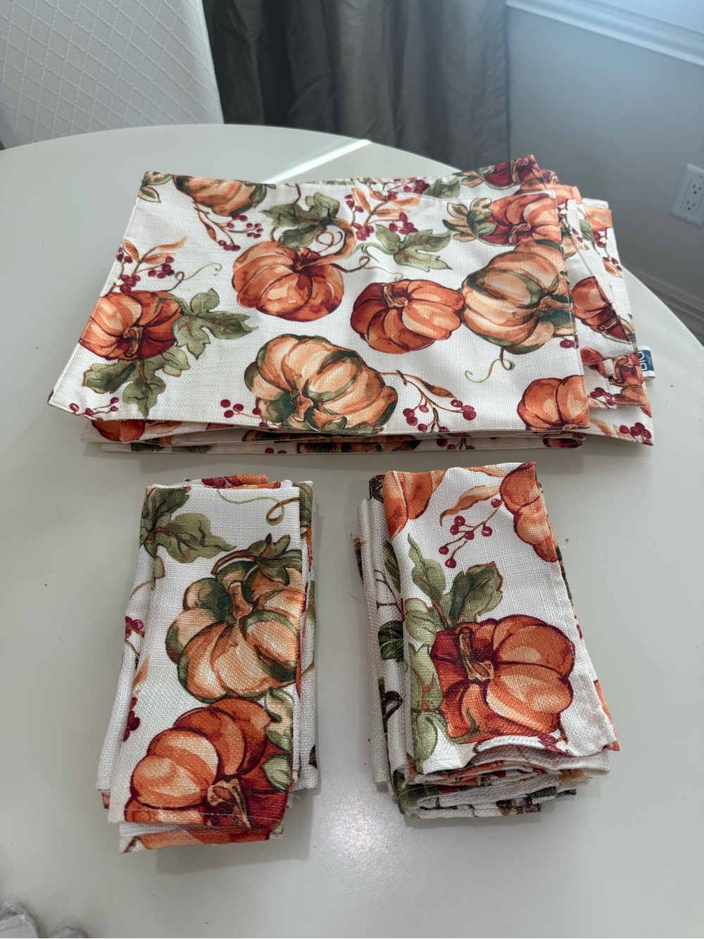 Autumn Pumpkin Table Napkins and Placemats Set for 13 - Orange Harvest Design